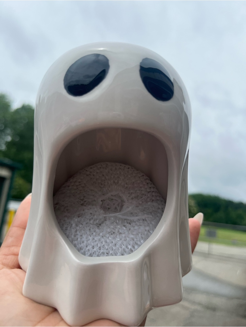 Glossy Ghost Sponge Holder - White with Black Eyes